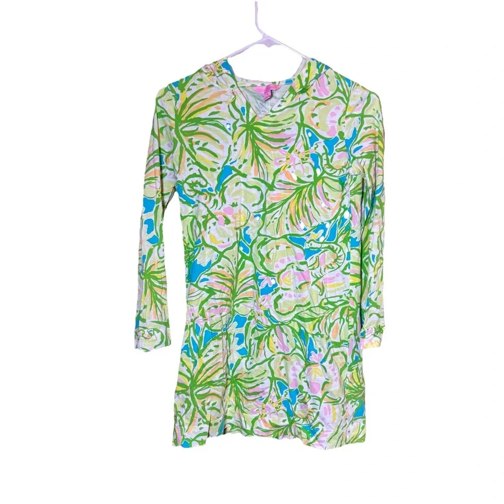 Lilly Pulitzer Girls XL 12/14 Swim Cover Up Hooded Tropical Cotton Beach